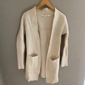 Athleta Wool and Cashmere Blend  Ivory Ribbed Cardigan Sweater with pockets
